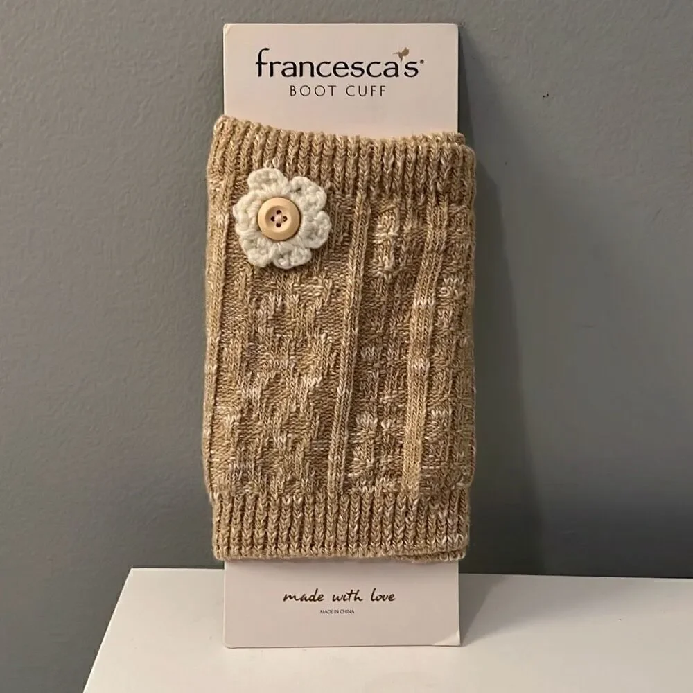 Francesca's Women's Tan Marled Crochet Flower Boot Cuff One Size NWT